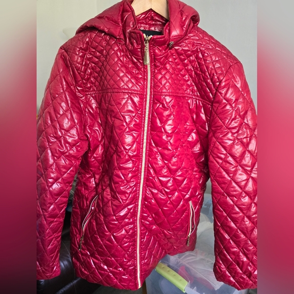 White Mark Jackets & Blazers - White Mark Quilted Red Puffer Jacket With Removeable Hood 1XL